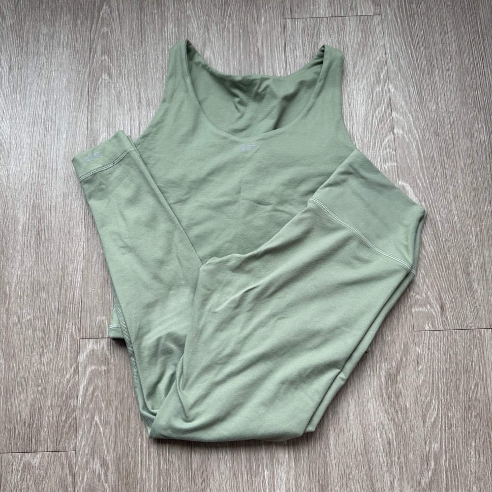 Workout Tank Top in Sage Green and matching leggings- Athletic Activewear